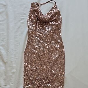 Sequin Halter Dress in Bronze